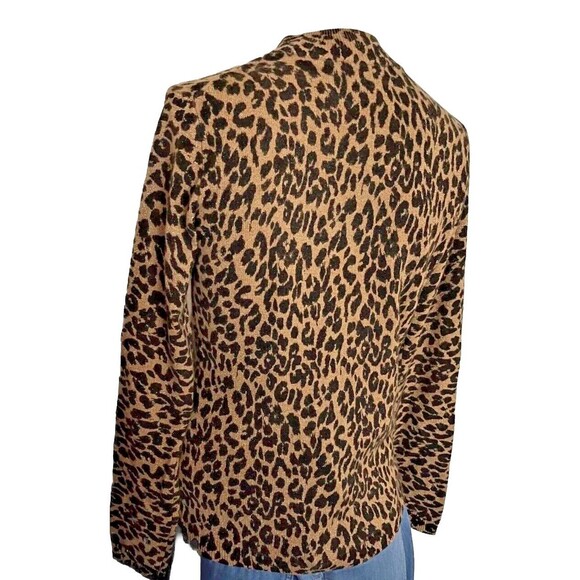 Neiman Marcus Women's Cashmere Collection Tight Knit Leopard Print Mock-Neck Sm - Picture 4 of 11